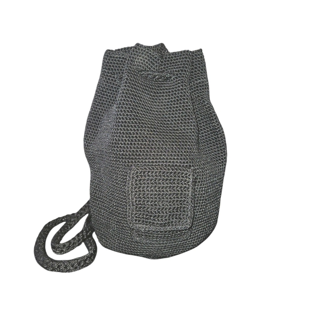 The Sak Black Crochet Front Pocket Drawstring Bucket Bag Backpack 12"X7"X7"